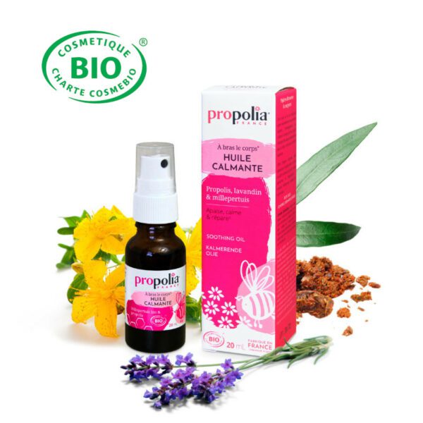 Huile calmante certifiée Bio Propolis, Lavandin et Millepertuis