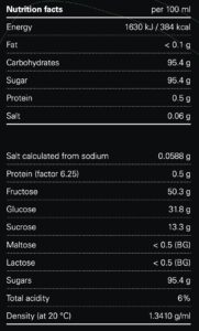 Nutrition facts per 100 ml 3454 MOUNTAIN ESSENCE - 