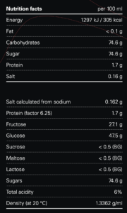 Nutrition facts per 100 ml 3454 MOUNTAIN ESSENCE - Cherry